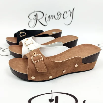Retro Rivet Decor White Slide Sandal - Image 6